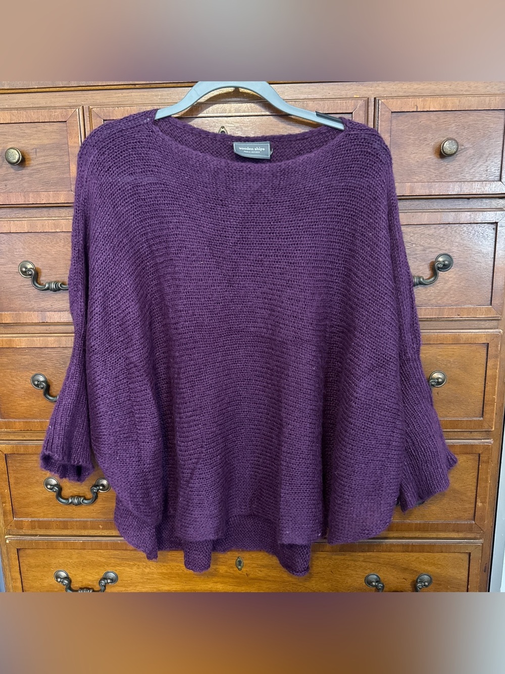 Wooden Ships Paola Buendia Purple Mohair Wool Poncho Sweater M/L Oversized Boho